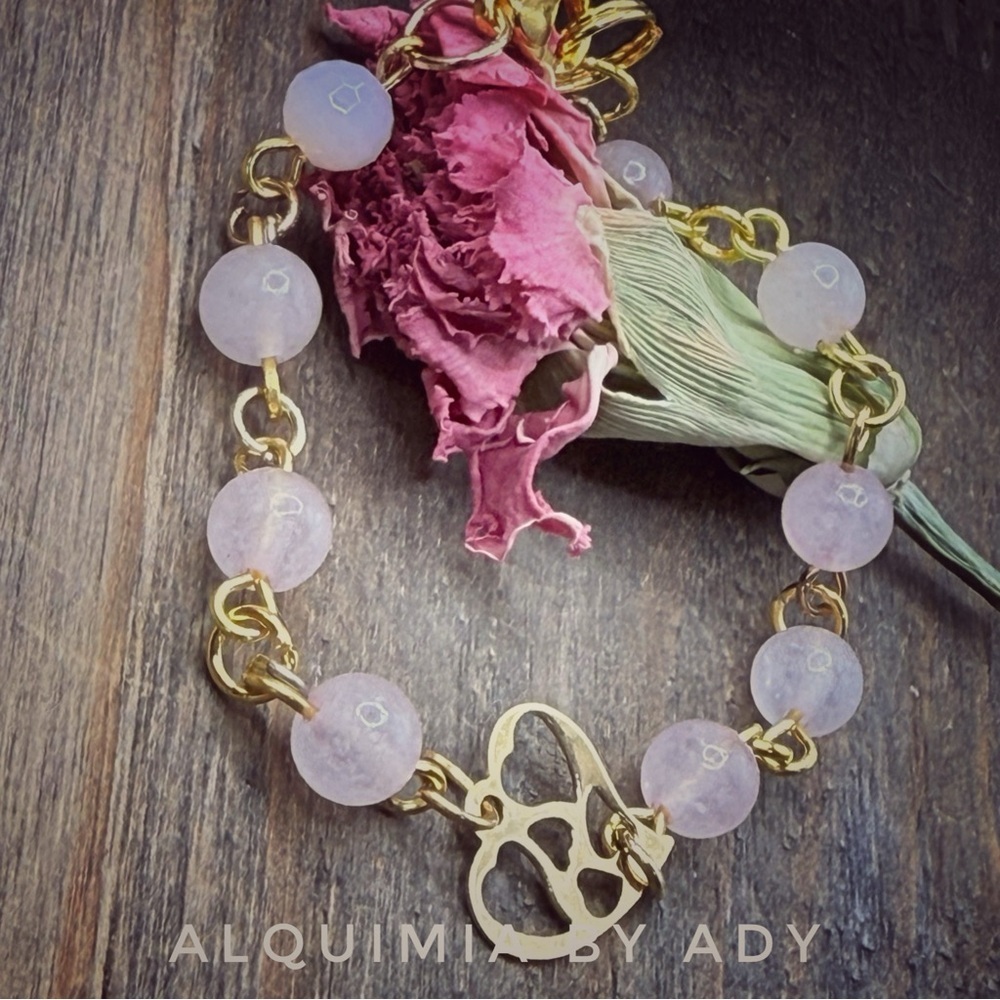 CUTE HEART + Rose Quartz and Gold Bracelet